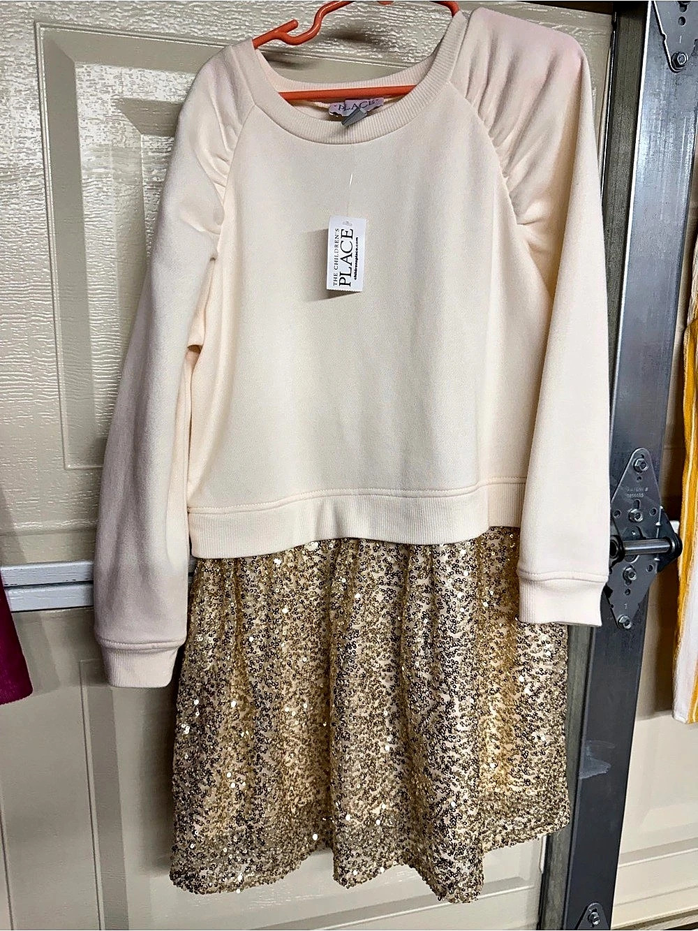 Children’s PLACE Sequin Dress in Cream & Gold Size Medium New